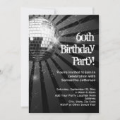 60th Birthday Party Black Sparkle Disco Ball 招待状 (正面)