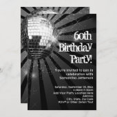 60th Birthday Party Black Sparkle Disco Ball 招待状 (正面/裏面)