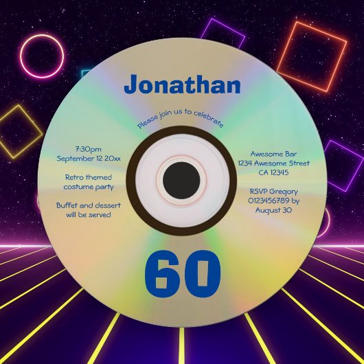 60th Birthday Party CDフェイクレトロ90s音楽 招待状