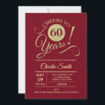 60th Birthday Party - Dark Red金ゴールド 招待状<br><div class="desc">60th誕生日パーティー招待ダークレッドとフェイクグリッター金ゴールドパターン。機能トレンディータイポグラフィスクリプトフォント。シンプルモダンデザイン、パーティーに最適エレガント。応援60年！どんなパーソナライズされた時代にも入る！さらにカスタマイズするもし必要がある場合はメッセージを表示する。</div>