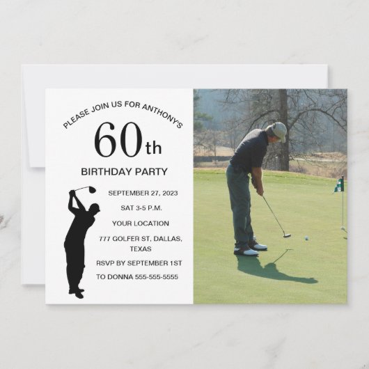 60th Birthday Party Golfer Dad Par Golf Photo 招待状 (正面)