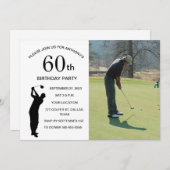 60th Birthday Party Golfer Dad Par Golf Photo 招待状 (正面/裏面)