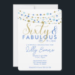 60th birthday party invitation, blue and金ゴールド, 招待状<br><div class="desc">カスタム</div>