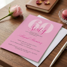 60th Birthday Party Invitation Pink Photo Custom