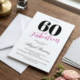 60th Birthday Party Invitation White Pink Photo 招待状