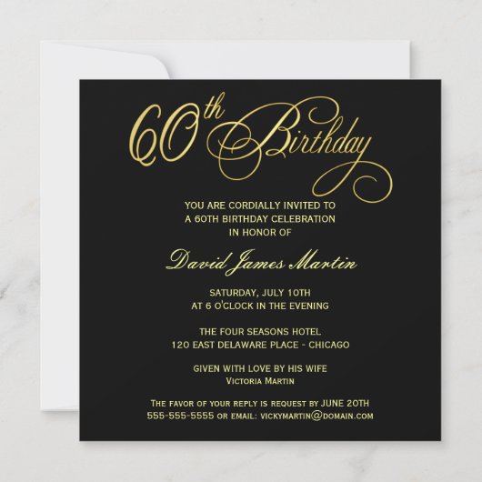 60th Birthday Party Invitations - Formal Square 招待状 (裏面)