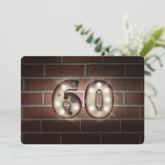 60th Birthday Party-marquee lights on brick 招待状 (スタンド正面)