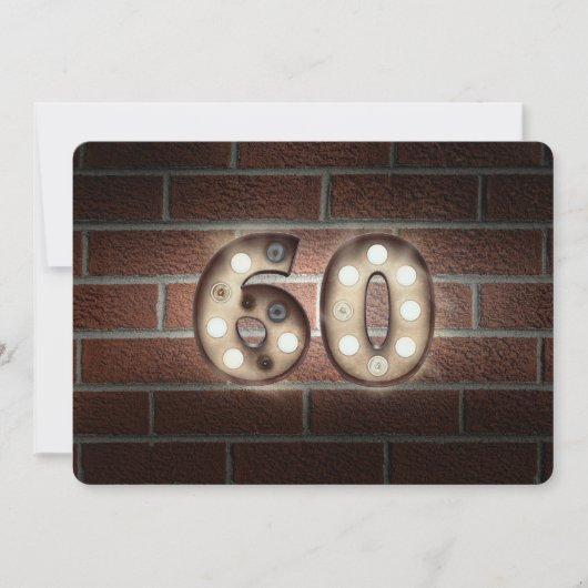 60th Birthday Party-marquee lights on brick 招待状 (正面)
