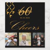 60th birthday party photo black金ゴールド応援スクリプト ワインラベル (シングルラベル)