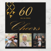 60th birthday party photo black金ゴールド応援スクリプト ワインラベル (シングルラベル)