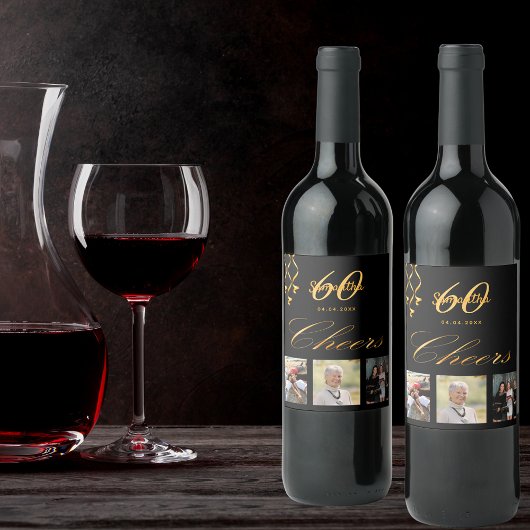 60th birthday party photo black金ゴールド応援スクリプト ワインラベル