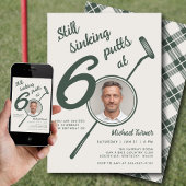 60th Birthday Party Photo Modern Golf Putter Green 招待状