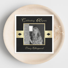 60th Birthday Party Photo on Black スタンダードカクテルナプキン