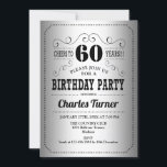 60th Birthday Party - Silver Black 招待状<br><div class="desc">第60回バースデーパーティーへの招待。レトエレガントロフェイクシルバーフォイルとブラックデザイン。どんなカスタマイズ年にも入る事ができる！</div>
