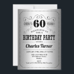 60th Birthday Party - Silver Black 招待状<br><div class="desc">第60回バースデーパーティーへの招待。レトエレガントロフェイクシルバーフォイルとブラックデザイン。どんなカスタマイズ年にも入る事ができる！</div>