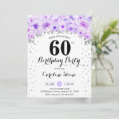 60th Birthday Party - Silver Purple Flowers 招待状 (スタンド正面)