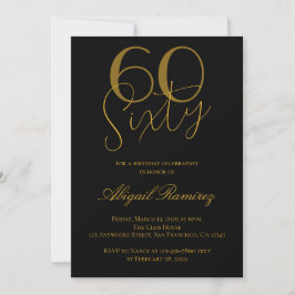 60th Birthday Party Typography Photo Black & Gold 招待状