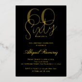 60th Birthday Party Typography Photo Black & Gold 箔シーズンカード (正面)