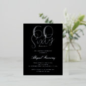 60th Birthday Party Typography Photo Black Silver 箔シーズンポストカード (立ち正面)