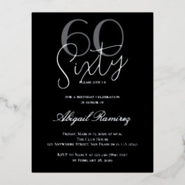 60th Birthday Party Typography Photo Black Silver 箔シーズンポストカード