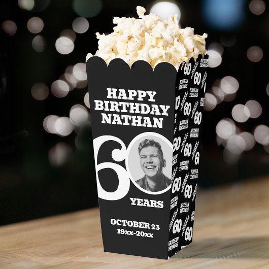 60th birthday photo black and white custom popcorn フェイバーボックス