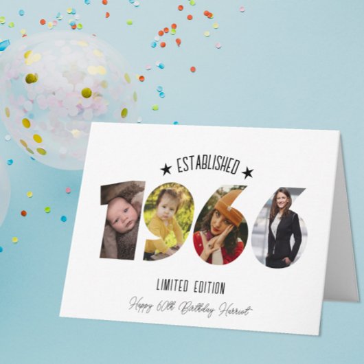 60th birthday Photo Collage established 1966 サンキューカード