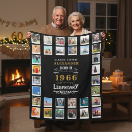 60th Birthday Photo Collage Father Grandfather フリースブランケット