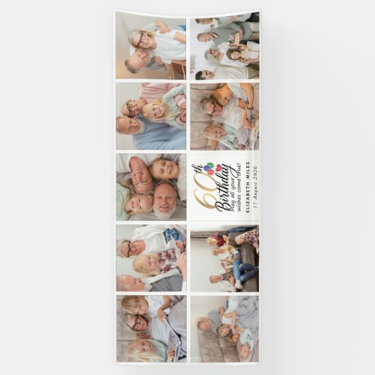 60th Birthday Photo Collage Gold Script Typography 横断幕 (縦)