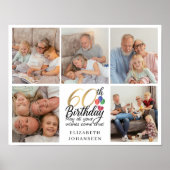 60th Birthday Photo Collage Script Typography ポスター (正面)