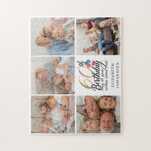60th Birthday Photo Collage sixty years old Script ジグソーパズル (縦)
