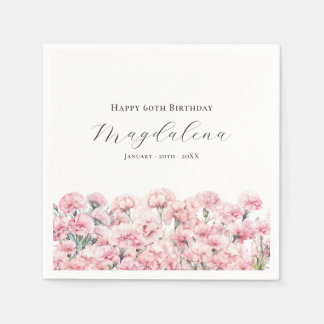 60th Birthday Pink Carnation January Birth Flower スタンダードカクテルナプキン