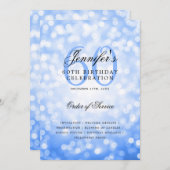 60th Birthday Program Navy Blue Bokeh w/ Menu 招待状 (正面/裏面)