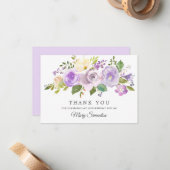 60th Birthday Purple Rose Floral Flat Thank You ノートカード (正面/裏面インサイチュ)