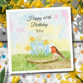 60th Birthday Robin with Daffodil Cake スタンダードカクテルナプキン