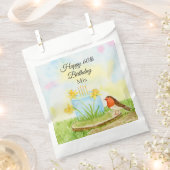 60th Birthday Robin with Daffodil Cake フェイバーバッグ (クリップ留めされた状態)