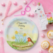 60th Birthday Robin with Daffodil Cake ペーパープレート (パーティー)