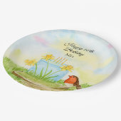 60th Birthday Robin with Daffodil Cake ペーパープレート (アングル)