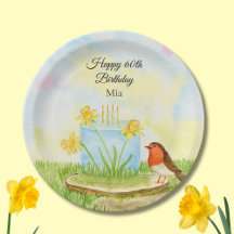 60th Birthday Robin with Daffodil Cake