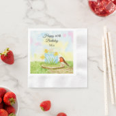 60th Birthday Robin with Daffodil Cake 縁ありカクテルナプキン (インサイチュ)