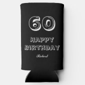 60th Birthday Script Custom Name Black White スリム缶クーラー (裏面)