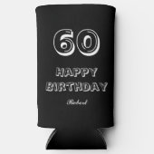 60th Birthday Script Custom Name Black White スリム缶クーラー (正面)