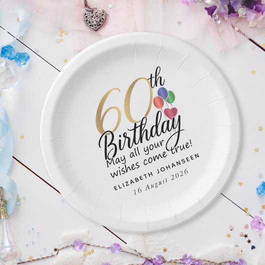 60th Birthday Script Gold Typography Modern Party ペーパープレート