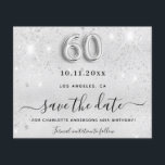 60th birthday silverグリッター予算は日付を保存 チラシ<br><div class="desc">この日付を保存するフライヤー紙と非常に薄い。封筒は含まれない。より厚い保存の日付カード(同じデザイン)を私たちの店を訪問する。60歳エレガントの誕生日パーティーの日付を保存する。銀モダン色の背飾面とグリッターフェイクの輝き。日付と名前/年齢をカスタマイズして追加する。灰色の文字。文字：日付の保存は大きな書トレンディーの手入力スタイルスクリプトで行う。バルーン付き60番スタイルフォント。</div>