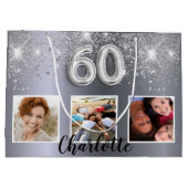 60th birthday silverグリッター写真 ラージペーパーバッグ (裏面)
