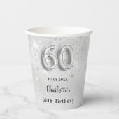 60th birthday silverグリッター名 紙コップ (正面)