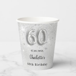 60th birthday silverグリッター名 紙コップ
