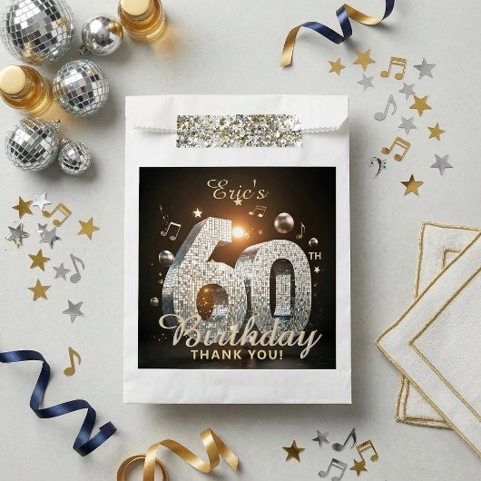 60th Birthday Silver Disco Ball Music Theme Party フェイバーバッグ