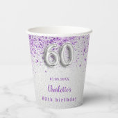 60th birthday silver purpleグリッター名 紙コップ (裏面)