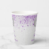 60th birthday silver purpleグリッター名 紙コップ (右)