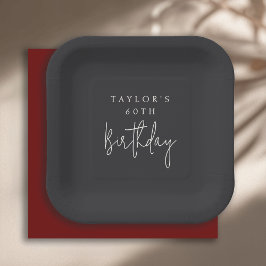 60th Birthday Simple Minimalist Flat Black ペーパープレート